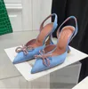 Kadın tasarımcıları için lüks mach elbise ayakkabıları saten yay pompaları kristal süslenmiş rhinestone akşamları kadın ayakkabı stiletto topuk sandalet yüksek topuklu sandal