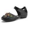 Sandals Summer Ethnic Handmade Retro Flower Hollow Out Casual Fashion Low Heels Mom Shoes Ladies Rome