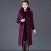 Lã feminina 2022 Mulheres Winter Woolen Trench Coat de imitação elegante colarinho de pele mais tamanho 6xl Slim Cashmere Caats F257