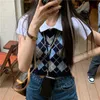 Women's Vests Sweater Women Argyle Crops Knitted Feminine Simple V-neck Streetwear Spring Student Preppy Style Chic Leisure Retro Soft 220928