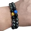 Bracelets de cheville ensemble bracelet couples distance noir blanc pierre de lave naturelle oeil de tigre perles bracelets de yoga pour hommes femmes corde élastique bijoux