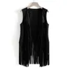 Women's Vests Fringed Jacket Fashion Fall Winter Suede Ethnic Sleeveless Cardigan Vintage Faux Tassel Coat Coffee 220928