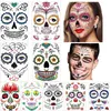 Tattoos For Face Halloween Temporary Stickers 1 Sheets Floral Day of the Dead Sugar Skull Facial Sticker