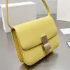 Borsa classica TEEN Triomphe in pelle di vitello patta con fibbia dorata chiusura metallica borse da donna firmate borsa a tracolla in pelle lucidata tofu bun piccola borsa a tracolla quadrata