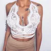 Women's Tanks 2022 Women Summer Short Vest Sexy Hollow Out V Neck Plain White Lace Sleeveless Crop Tops Crochet Bikini Tank Shirt A0