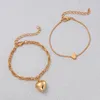 Charm Armband 2 st/set ins temperament Geometric Golden Love Heart Pendant Armband Women's Wrist Decoration Chain Jewelry Accessory