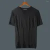 Men's T Shirts 2022 Summer Men T-shirt Knitted Ice Slik Short Sleeves Sweater Men's Solid Color O-neck Pullover Thick Slim Tees S65