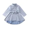 Płaszcz 1 5y Toddler Kid Baby Girl Autumn Winter Windbreaker Bow Otwear Overcoat Rain Coat Snowsit Solid Blue 220927