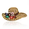 Kristal Kadın Yaz Sunhat Broş Pin İş Takımları Üstler Korsage Çiçek Plaj Şapkası Rhinestone Broşlar Kadın Moda Takı