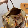 Dames reiskussen tas 45 cm vrouw bloem boston handtassen crossbody schoudertassen grote capaciteit draagtassen canvas lederen bedrukking verwijderbare riem etui