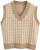 Damesvesten lente en herfst houndstooth vest gebreide trui mode v-neck geruite mouwloze gedrukte jas casual bodem top 220928