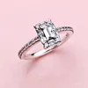 CZ diamond Sparkling Square Halo Rings 925 Sterling Silver Wedding Jewelry For Women Girls with Original Box for Pandora Rose Gold engagement Ring Set