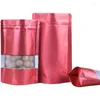 Bolsas de armazenamento 100pcs/lote Red Mylar Foil Stand Saco com bolsas de café moídas para lágrimas de lágrima transparente com janela fosca