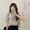 Erkek Casual Gömlek Erkek Kadın Düğmeli Gömlek Harajuku Yaz 2023 Kore Vintage Baskı Bluz Turn Down Yaka Suit Kısa Kollu