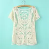 Women's Blouses Short Sleeve Summer Tops Women Sexy See-through Embroidery Lace Blouse Cute Ladies Beach Cover Up Blusa Com Renda