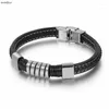 Bangle 2022 Fashion Leather Men Bracelets Bangles Gold Color Stainless Steel Punk Simple Trendy