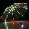 LED Clear Umbrellas Rain Umbrella Straight Flashlight Advertise Kids Gift Transparent LED Light Umbrella RRB15889