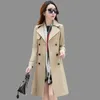 Trench Coats 2022 Весенний осенний плащ для женщин для женщин с подкладками Ladies Coats Элегантные тонкие длинные ветровые брюки.