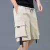 Shorts masculinos comprimento de joelho tipo solto tipo de virilha elástica de gola profunda roupas masculinas