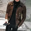 Men's Leather Faux Shiny Jacket Stage Costume Red Black Brown Nightclub Club Solid Color Slim Coats 220927