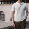 Männer Polos 2022 Sommer Männer Mode Gestrickte Polo Hemd Männlich Kurzarm Einfarbig Casual Slim Fit T-shirts Revers Tops a89