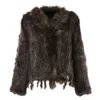 Women's Fur Faux Natural Knitted Rabbit Vest With raccoon Collar long sleeve fur coat with tassel customized overcoat large size 220928