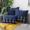 Pillow Cilected Nordic Cotton And Linen Button Plaid Stitching Cover 30X50Cm/45X45Cm Living Room Sofa Pillowcase Home Decor