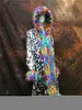 Femmes fourrure Faux N mode mignon femmes coloré fourrure arc-en-ciel paillettes capuche Nigrub long manteau veste scène costumes de fête 220927