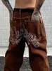 Mens Jeans Latest Design Star Embroidery Straight Loose Fit Boyfriend Pants Pantalone Hombre Y2K Fashion Brown Mid Rise Baggy For Men 220928