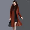 Lã feminina 2022 Mulheres Winter Woolen Trench Coat de imitação elegante colarinho de pele mais tamanho 6xl Slim Cashmere Caats F257