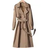 Trench Coats Double Breasted Wind Breakher Women's Mid-Long 2022 Nieuwe populaire herfst high-end high-end Temperament Overbnee Coat Femme Trench Coat Belt Y2209