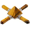 Smyckespåsar Tumbeelluwa Tiger's Eye Stone 4 Point Pyramid Energy Generator Reiki Chakra Healing Crystal Spiritual