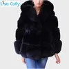 Dames fur faux dames winter overjas uit het afblazen lange mouw kraag luxe jas jas zwart met capuchon 220927