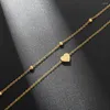 Anklets Fashion Double Stainless Steel Heart Beach Anklet Bracelet For Women Gold Peach 2022 Trend Beads Chain Jewelry