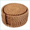 Mats Pads 6Pcs/Lot Creative Drink Coasters Set For Kungfu Tea Accessories Round Tableware Placemat Dish Mat Rattan Weave Cup Pad 8Cm Dhvdx