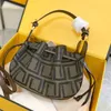 Mini bag drawstring closure fabric with brown F print designer women bag metalware folds handbag leather crossbody shoulder bags purse Pomodorino