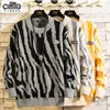 Herrtröjor faller klassisk herr tröja kontrast trim zebra stripe mönster långa dropsleeve avslappnad fit crew hals tröja koreansk mode 220928