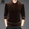 Polos masculinos de alta qualidade de veludo dourado de luxo camisa de pólo de luxo masculino tee de manga longa homme casual slim fit camisa t1129 220926