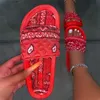 Bandana Slides Mujeres Cool Graffiti Zapatillas Mujeres Inicio Sandalias de verano para mujeres Rojo Azul Negro Tie Dye Calzado al por mayor 220429