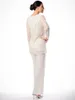 Classy Lace Mothers Pant Suits Jewel Neck Long Sleeves Wedding Guest Dress Two Pieces Plus Size Mother Of Bride Dresses