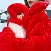 Womens päls faux nerazzurri överdimensionerade röda tjocka varma mjuka fluffiga kappor kvinnor raglan se stilfulla långa rockar för vintern 220926