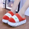 Pantofole Green Leaf Suola spessa Furry Girls Indoor Flip Flop Winter Slides Fuzzy Woman Platform Home Shoes Warm 220928