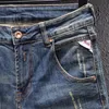 Mens jeans Italiaanse stijl mode retro blauw elastisch slanke fit vernietigde gescheurde vintage ontwerper casual denim broek homme 220928