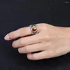 Cluster Rings Vintage Finger Ring 925 Sterling Silver Natural 8x10mm Tiger's Eye Luxury Rhodochrosite Party Jewelry for Women Gift