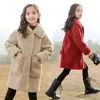 Coat Kids Fur Imitation lambswool Solid Color Girls Jacket Winter Warm Fashion Medium Long Children Outwears 220927