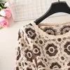 Women's T Shirts Vintage Knit Tops For Women Hollow Out Crochet Blouses Long Sleeves Crop Top Ins