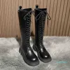 Boots klänningskor Kvinnor Combat Antumn Female Platform Gothic Black Leather Lace Up Knee