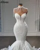 Vestidos de noiva de sereia de renda lindos com embrulho de mi￧angas altas Bolero luxuosos vestidos de noiva vintage elegantes cetim plus tamanho ￡rabe arabic ebi vestidos de novia cl1195