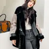 Mulheres jaquetas moda quente longo casaco de pele e couro de pele de carneiro completa jaqueta de motocicleta luxo mulheres inverno 220926