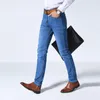 Men's Jeans Brother Wang Classic Style Men Brand Business Casual Stretch Slim Denim Pants Light Blue Black Trousers Male 220927